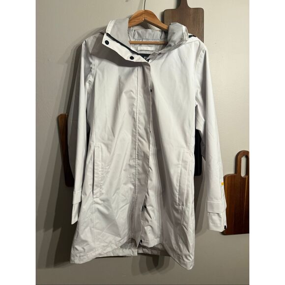 Helly Hansen White Aden Waterproof Insulated Hooded Long Rain Jacket Medium - Picture 1 of 6